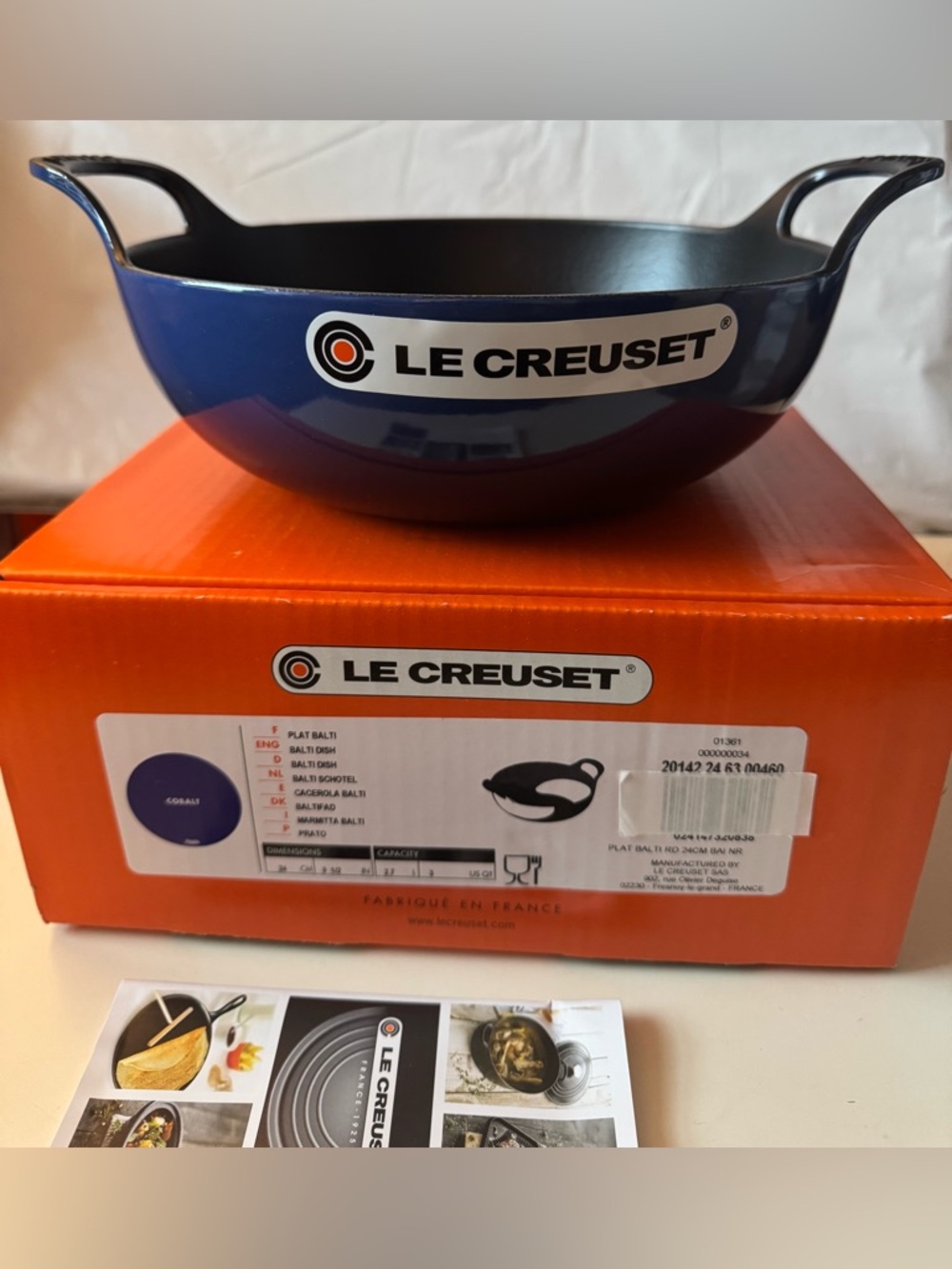 NWT Le Creuset 3 Qt Balti Dish Cobalt Blue Cast Iron Wok Pan Rare Color